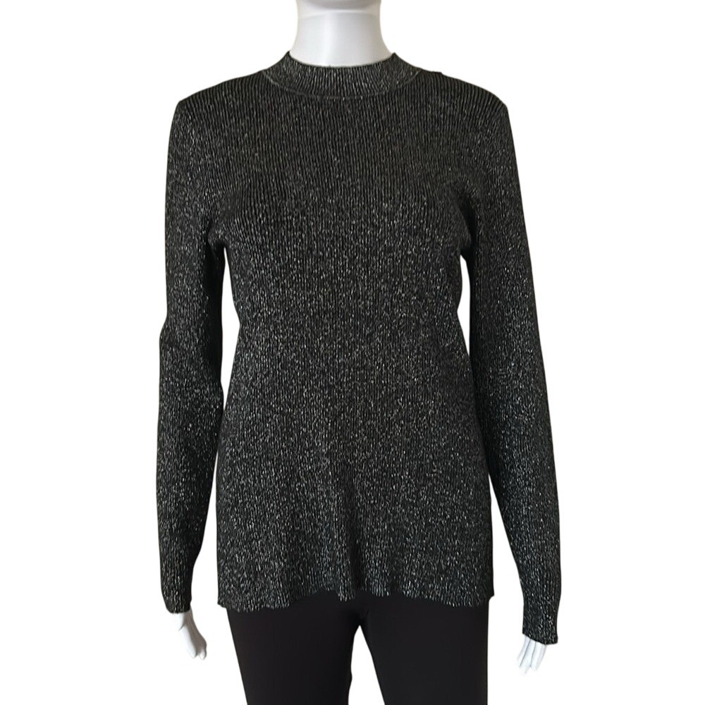 Ted Baker London High Neck Black Shimmer Long Sleeve Knit Sweater size 4